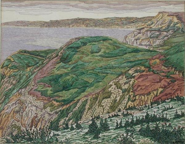 The Dorset Coast, cca 1927 (pero, inkoust a akvarel na papíře) od Charles Ginner