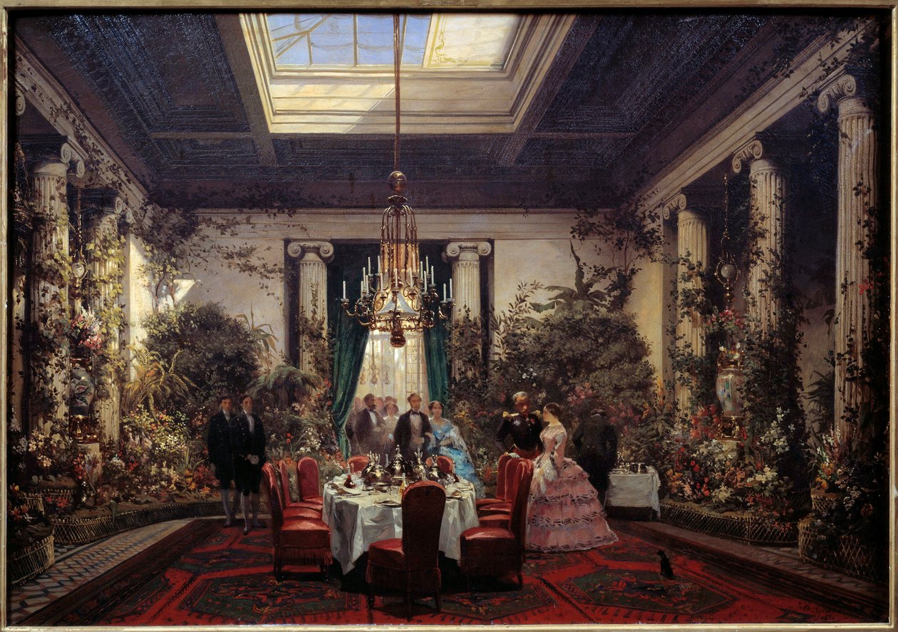 Snídaně u princezny Mathilde Letizia Bonaparte (1820-1904), rue de Courcelles v Paříži Obraz Sebastiena Charlese Girauda (1819-1892) 1854 Ne. 0,56x61m. Compiegne, hradní muzeum od Charles Giraud
