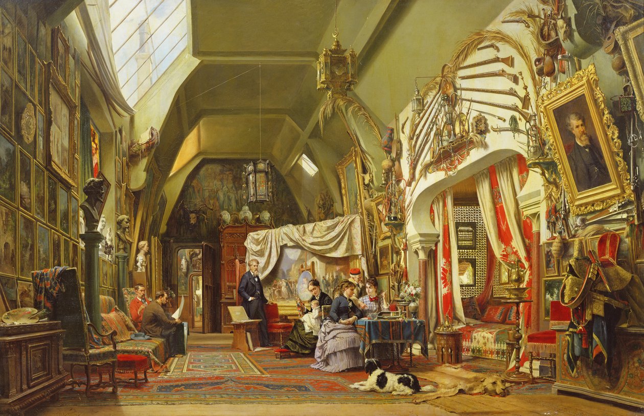 Eugene Giraud (1806-81) ve svém studiu se svým bratrem Charlesem a jeho synem Victorem od Charles Giraud