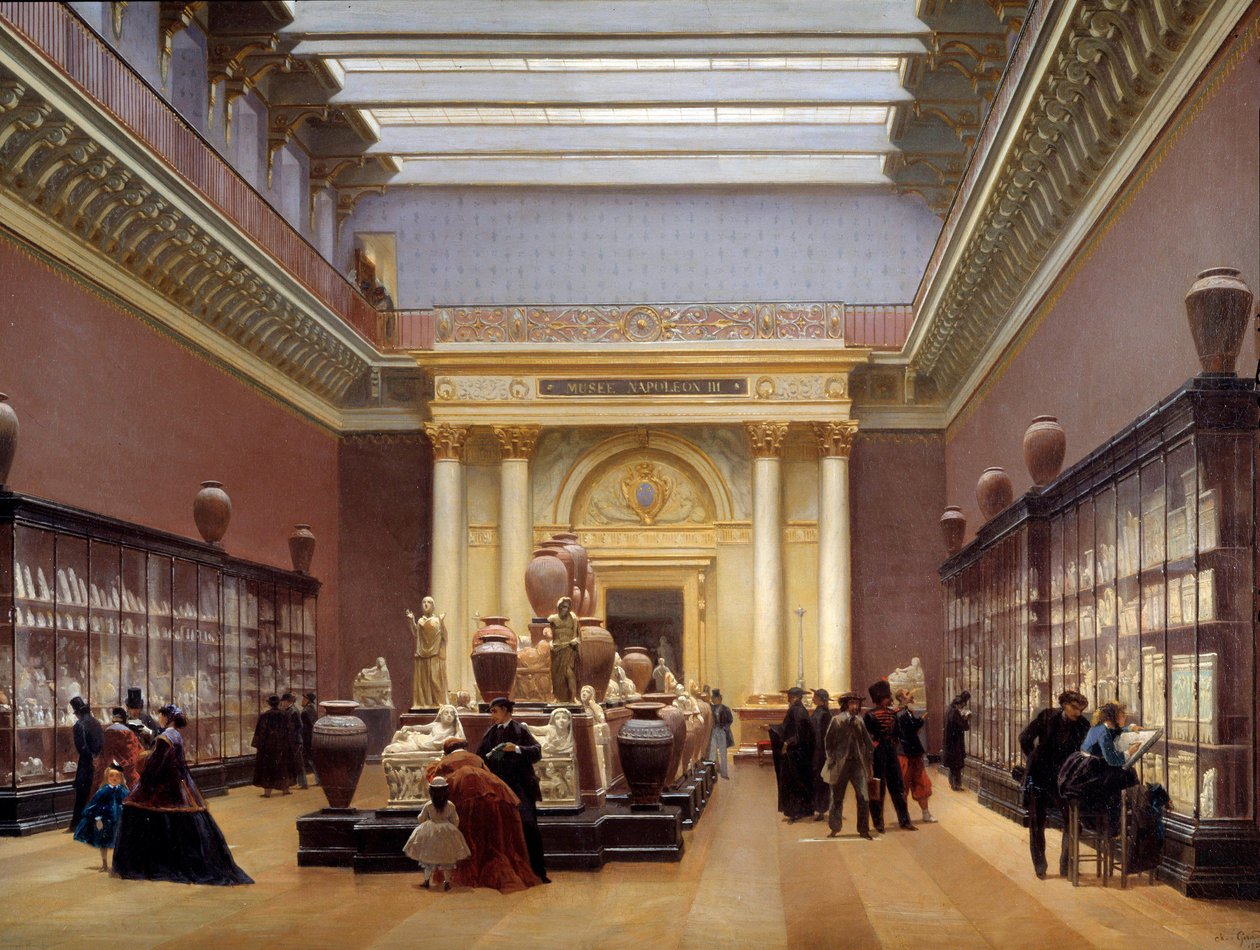 Pohled na Musee Napoleon III, terakotová místnost v Louvru, známá také jako galerie Campana Painting od Sebastiena Charlese Girauda (1819-1892) 1866 Sun. 0,97 x 1,3 m od Charles Giraud