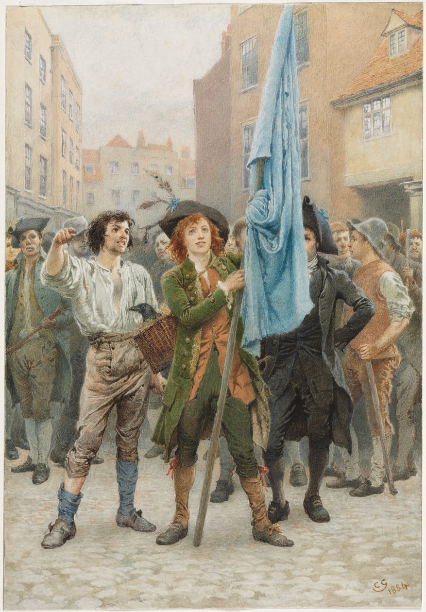 Barnaby Rudge pomáhá vést Gordonovy nepokoje, 1884. od Charles Green