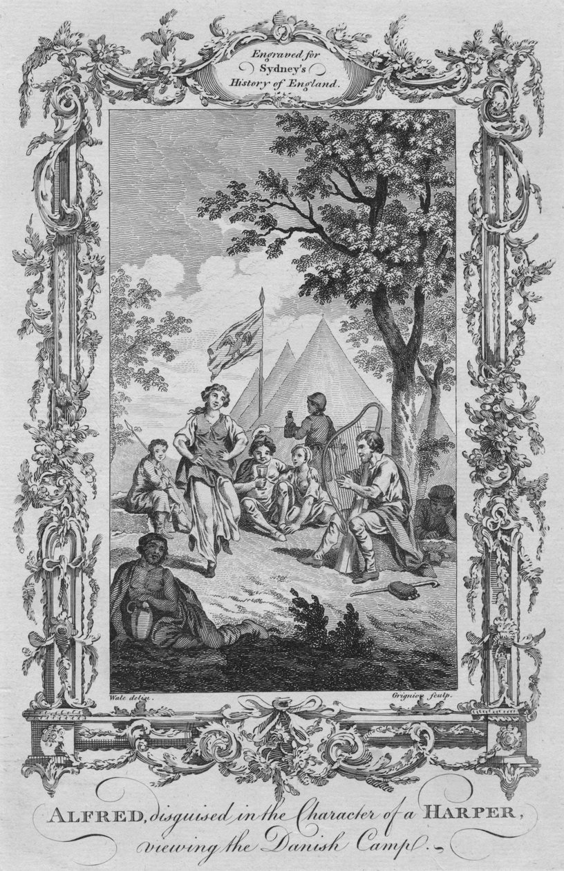 Alfred, převlečený za postavu Harpera, při pohledu na dánský tábor, 1773. od Charles Grignion
