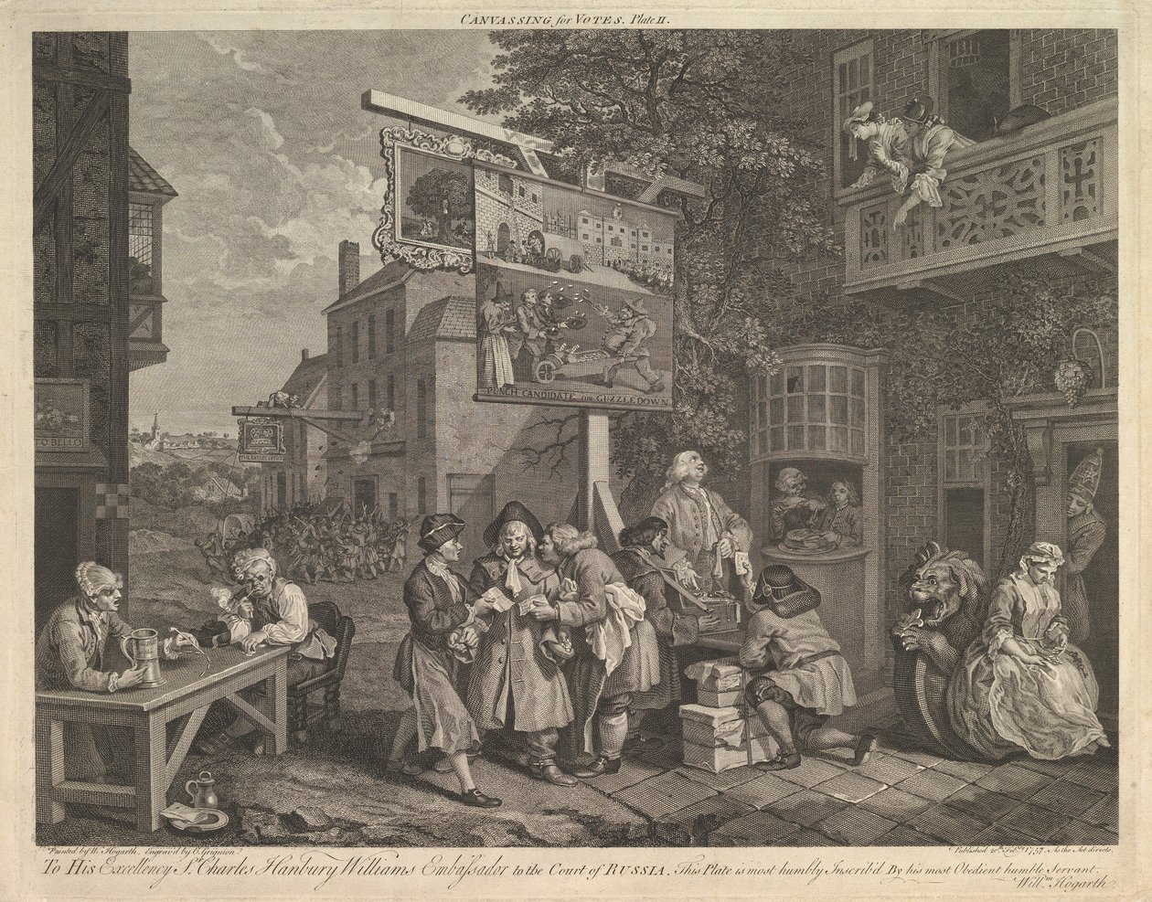 Agitace o hlasy, Talíř II: Čtyři tisky voleb, 20. února 1757. od Charles Grignion