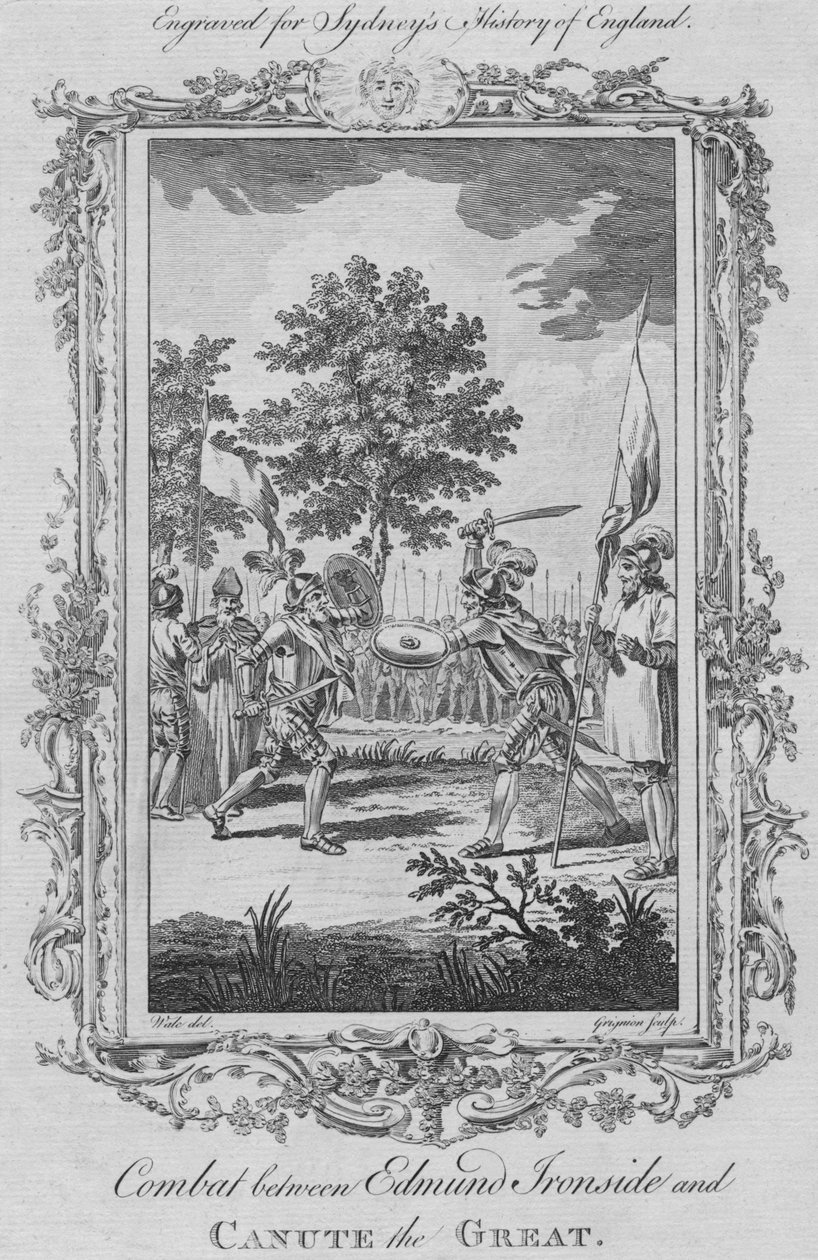 Boj mezi Edmundem Ironsidem a Canute Velikým, 1773. od Charles Grignion