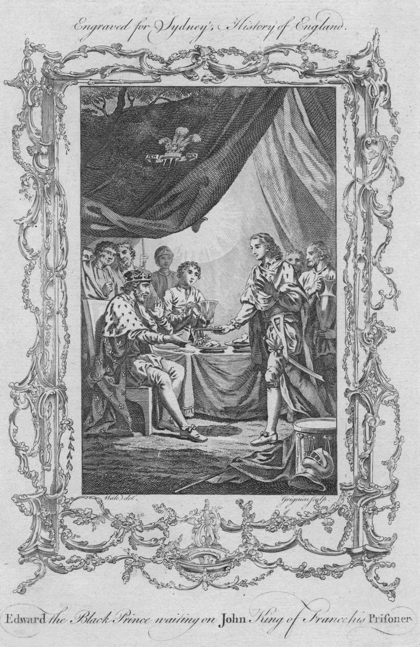 Edward Černý princ čeká na svého zajatce Jana krále Francie, 1773. od Charles Grignion