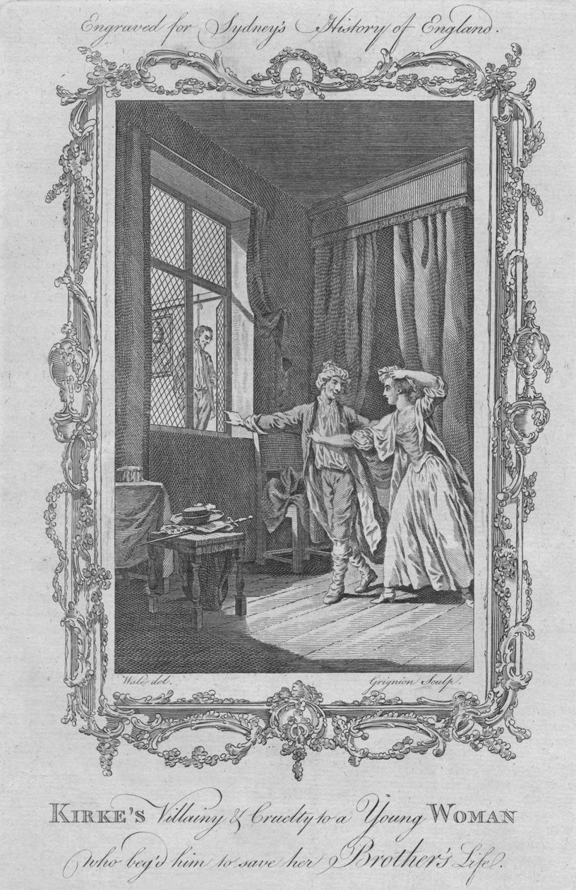 Kirkesova ničemnost a krutost vůči mladé ženě, která ho prosila, aby zachránil život svým bratrům, 1773. od Charles Grignion