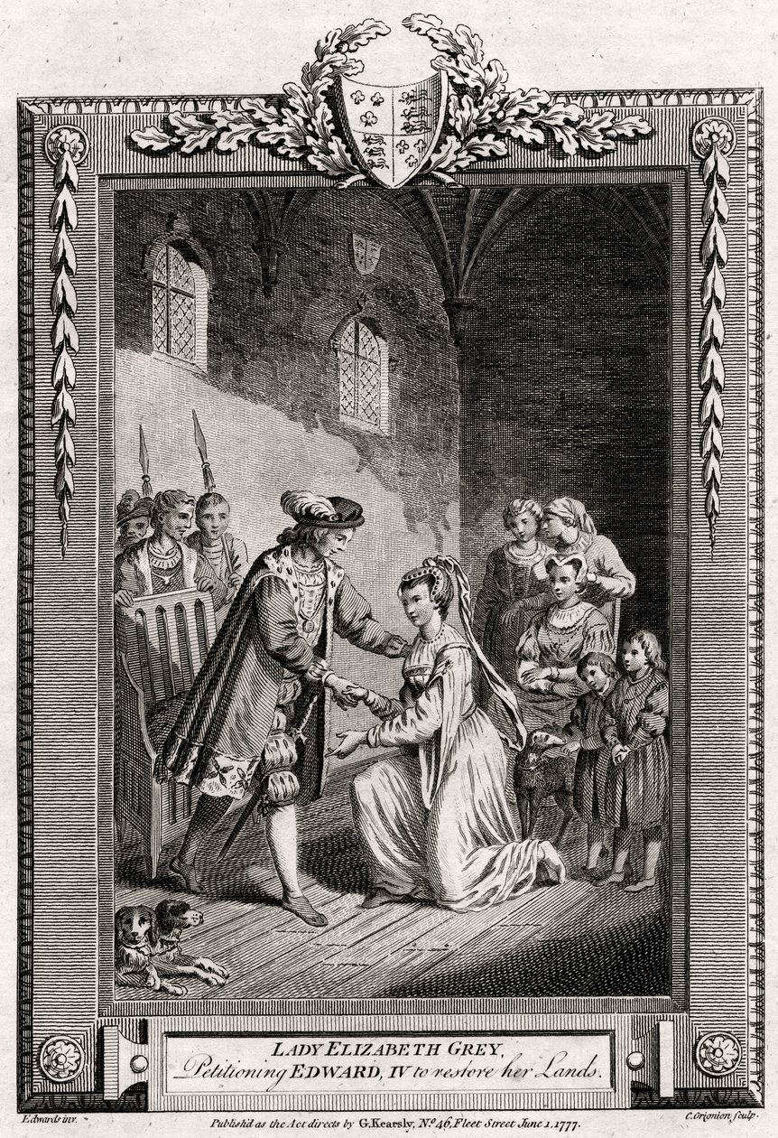 Lady Elizabeth Grey, žádající Edwarda IV., aby obnovil její pozemky, 15. století, 1777 od Charles Grignion