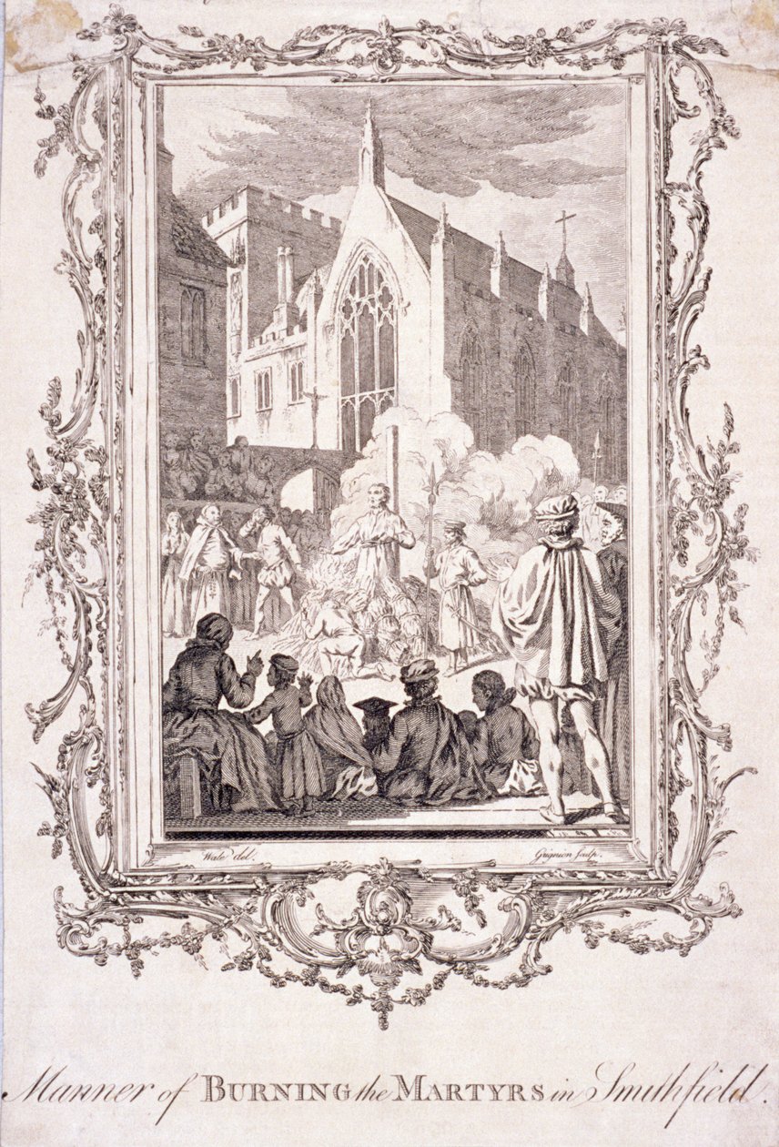 Scéna upálení protestantů ve Smithfieldu, 16. století, c1760. od Charles Grignion