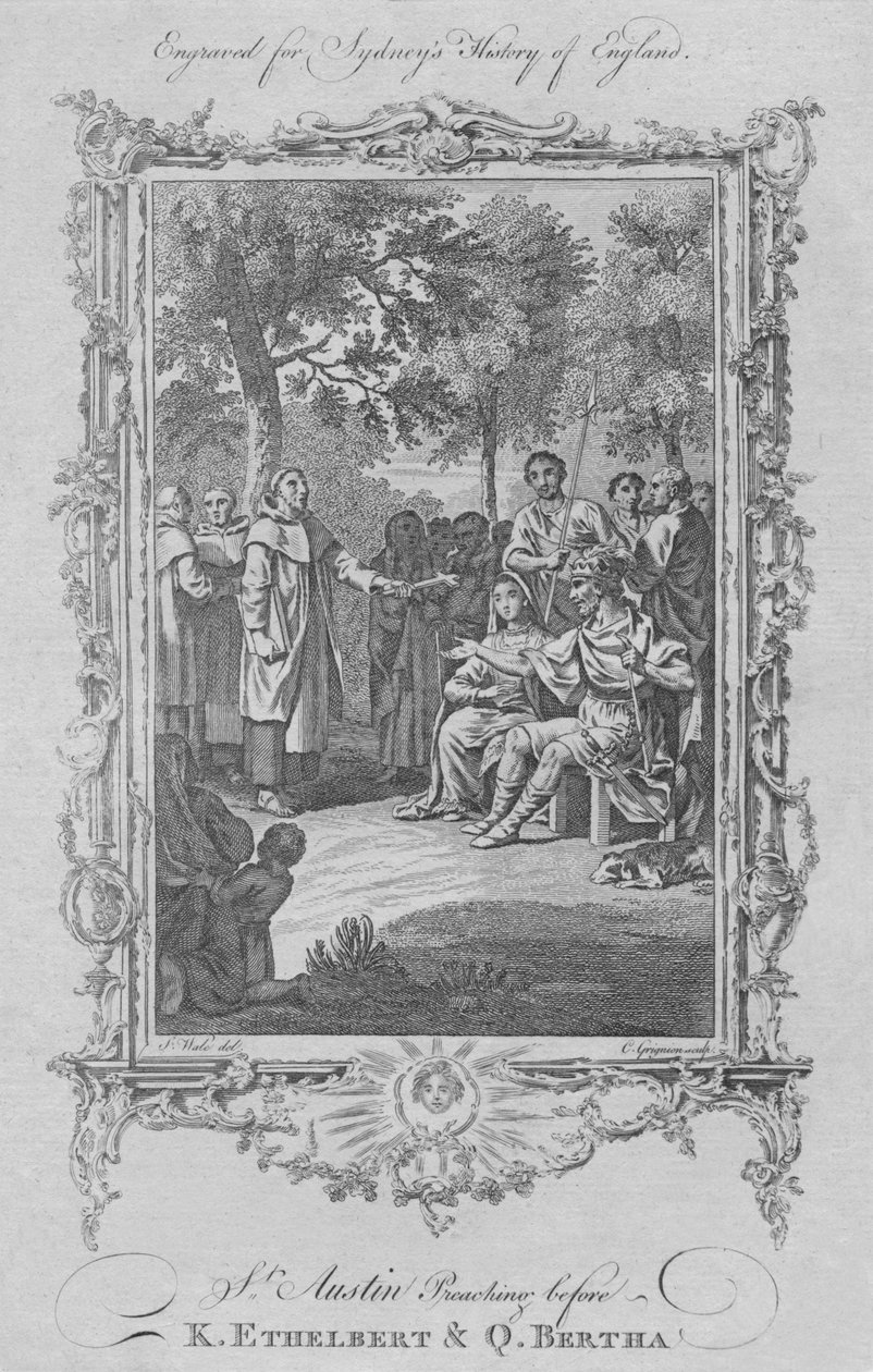 Svatý Augustin Kázání před králem Ethelbertem a královnou Berthou, 1773. od Charles Grignion