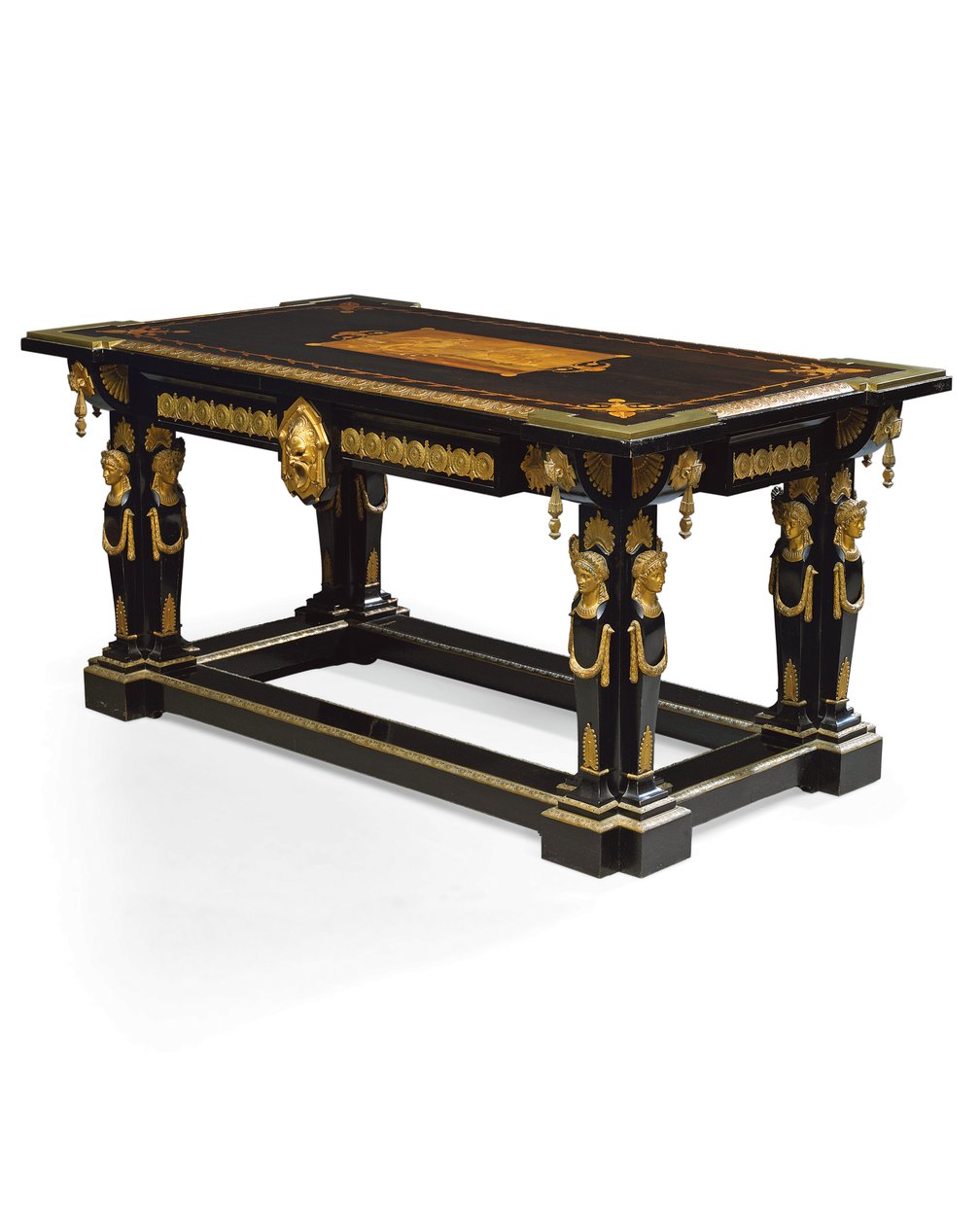 Stůl Napoleon III, navržený Jeanem Brandelym, intarzie E. Varlot, Paříž, kolem 1850-75 (ormolu, zlacená měď, eben a platan) od Charles Guillaume Diehl