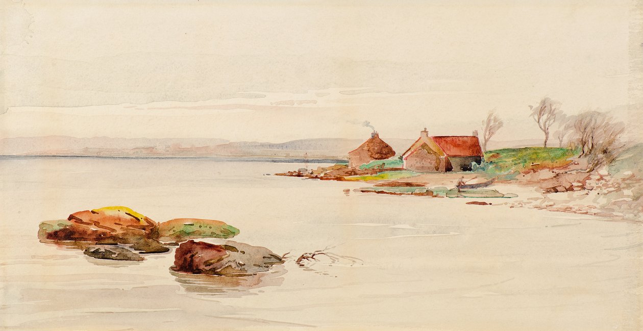 Pobřežní scéna s chatami (akvarel) od Charles Gustav Louis Phillips