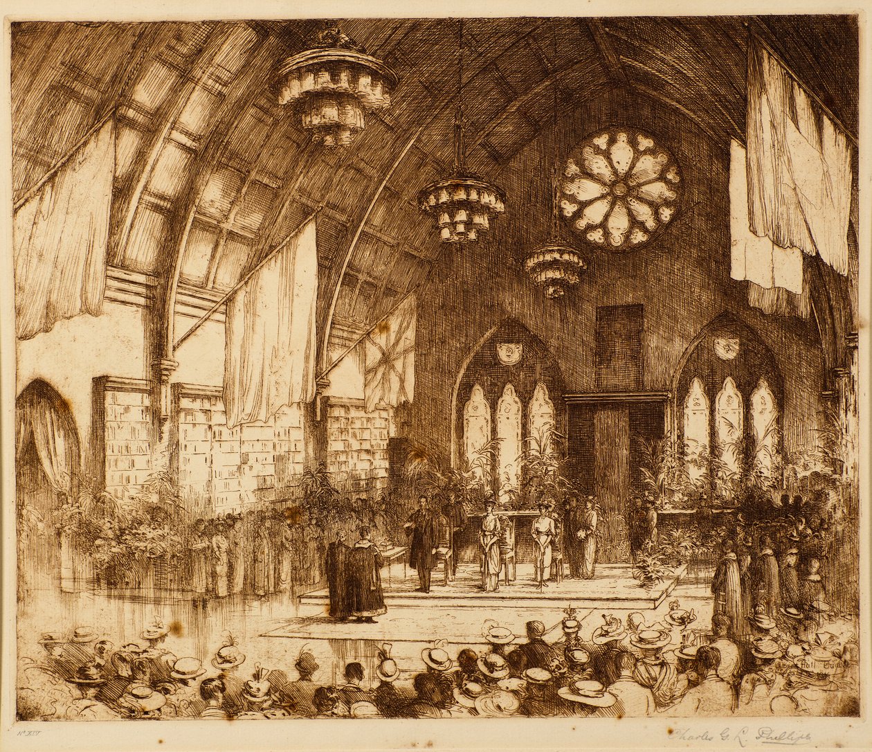 Královská návštěva v Dundee 1914 – recepce v Albert Hall od Charles Gustav Louis Phillips