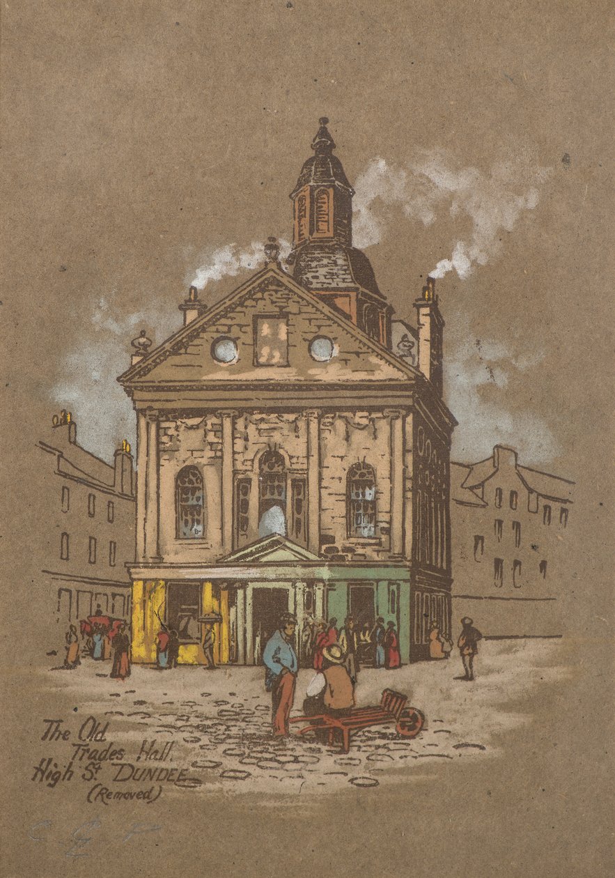 The Old Trades Hall, High Street, Dundee (ručně kolorovaný tisk) od Charles Gustav Louis Phillips