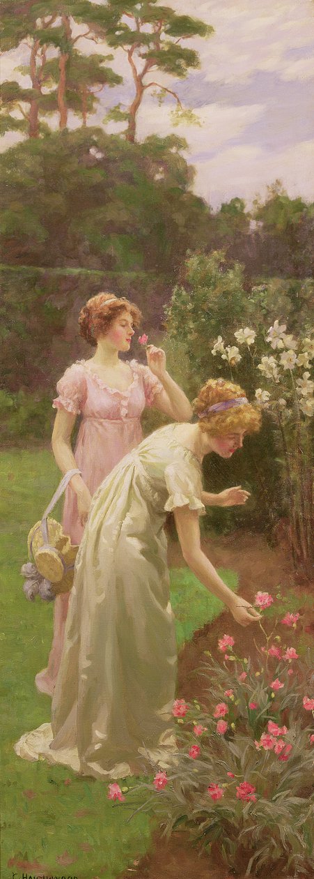 Dvě dámy sbírají květiny od Charles Haigh Wood