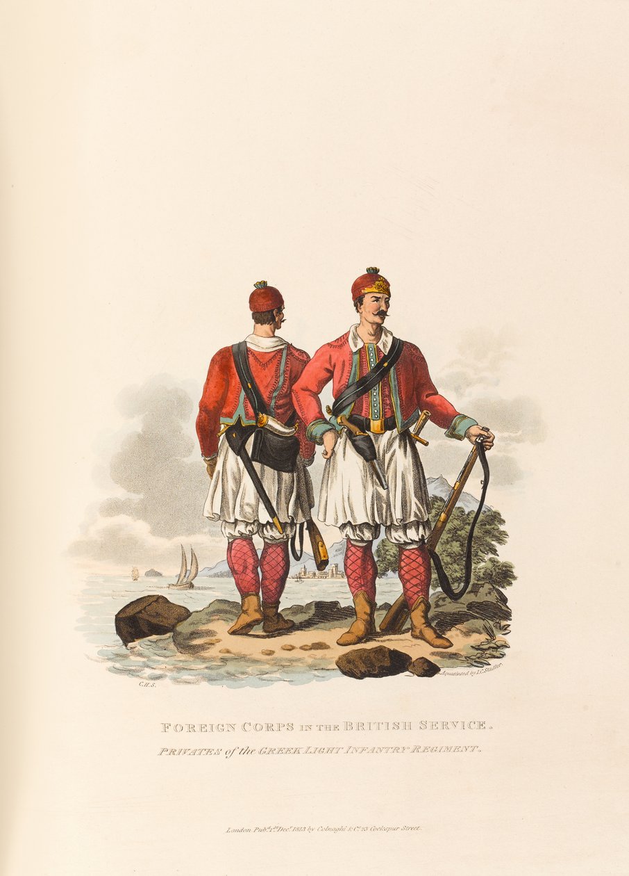 „Zahraniční sbor v britských službách. Vojáci řeckého lehkého pěšího pluku od Charles Hamilton (after) Smith
