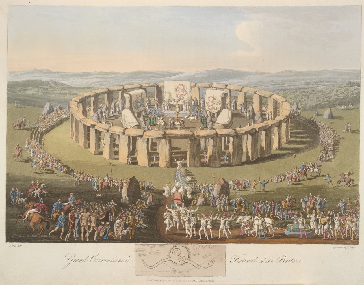 „Velký konvenční festival Britů“. Stonehenge. od Charles Hamilton (after) Smith