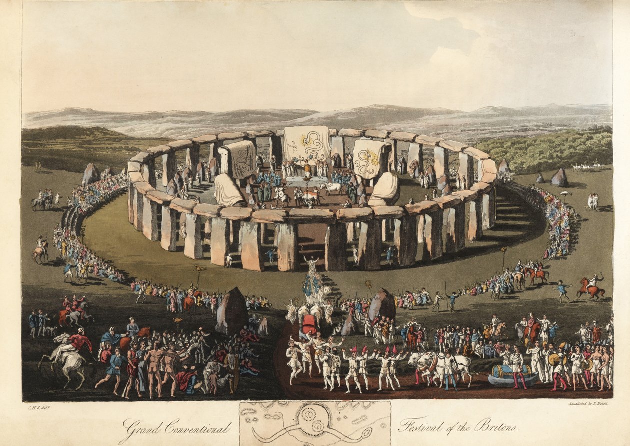 Velký konvenční festival Britů ve Stonehenge, pre-Ro, 1821 (rytina) od Charles Hamilton (after) Smith