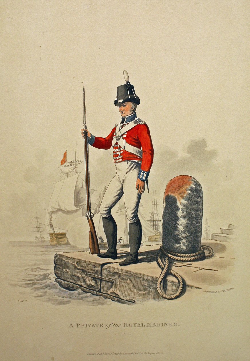 Vojín královské námořní pěchoty, vyrytý Joseph Constantine Stadler, publikoval 1815 (akvatinta) od Charles Hamilton Smith
