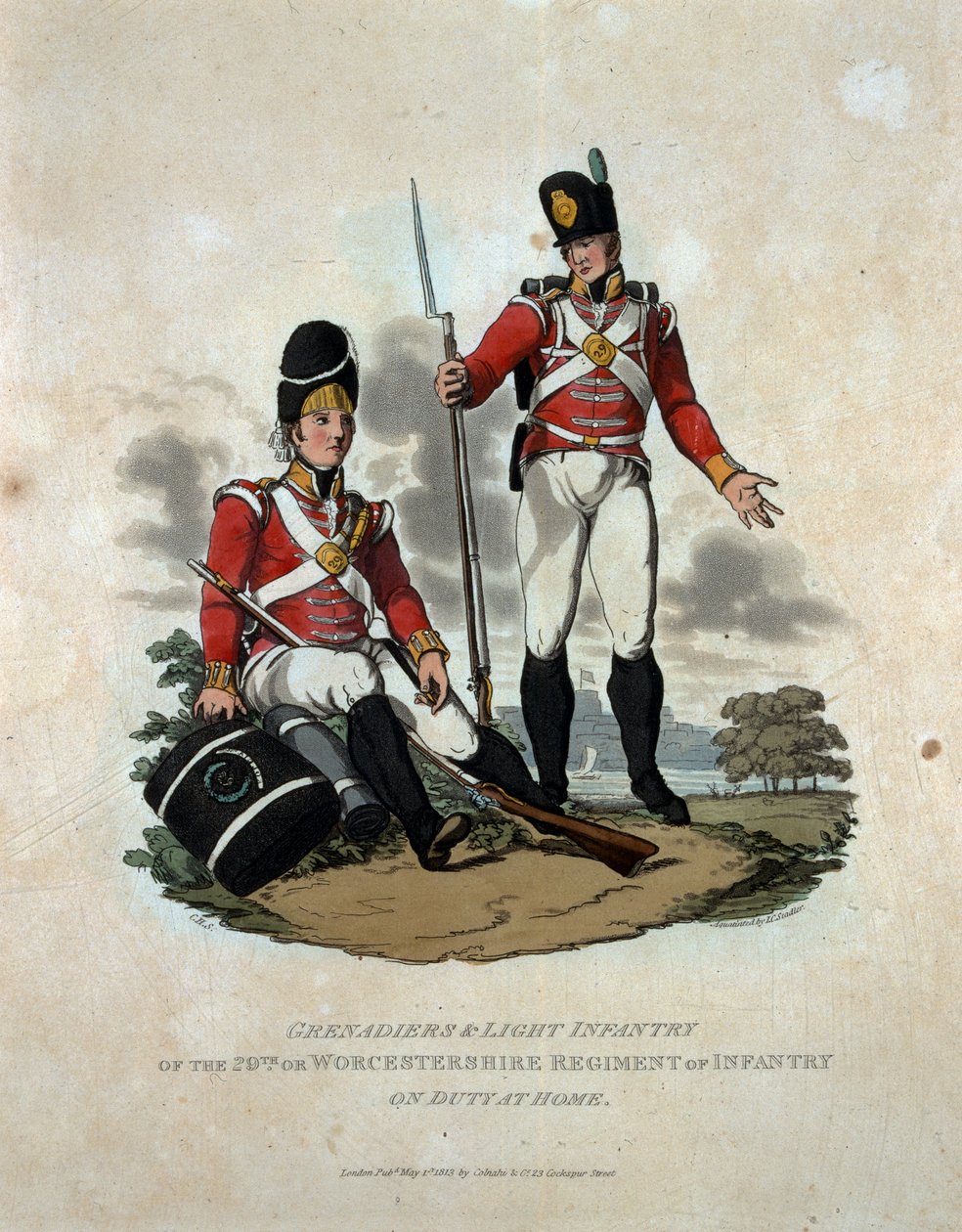 Granátníci a lehká pěchota 29. nebo Worcestershire Regiment of Infantry on Duty at Home, z 
