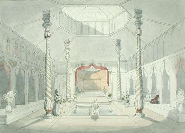 Interiér perské lázně v Kermanshah (akvarel na papíře) od Charles Hamilton Smith