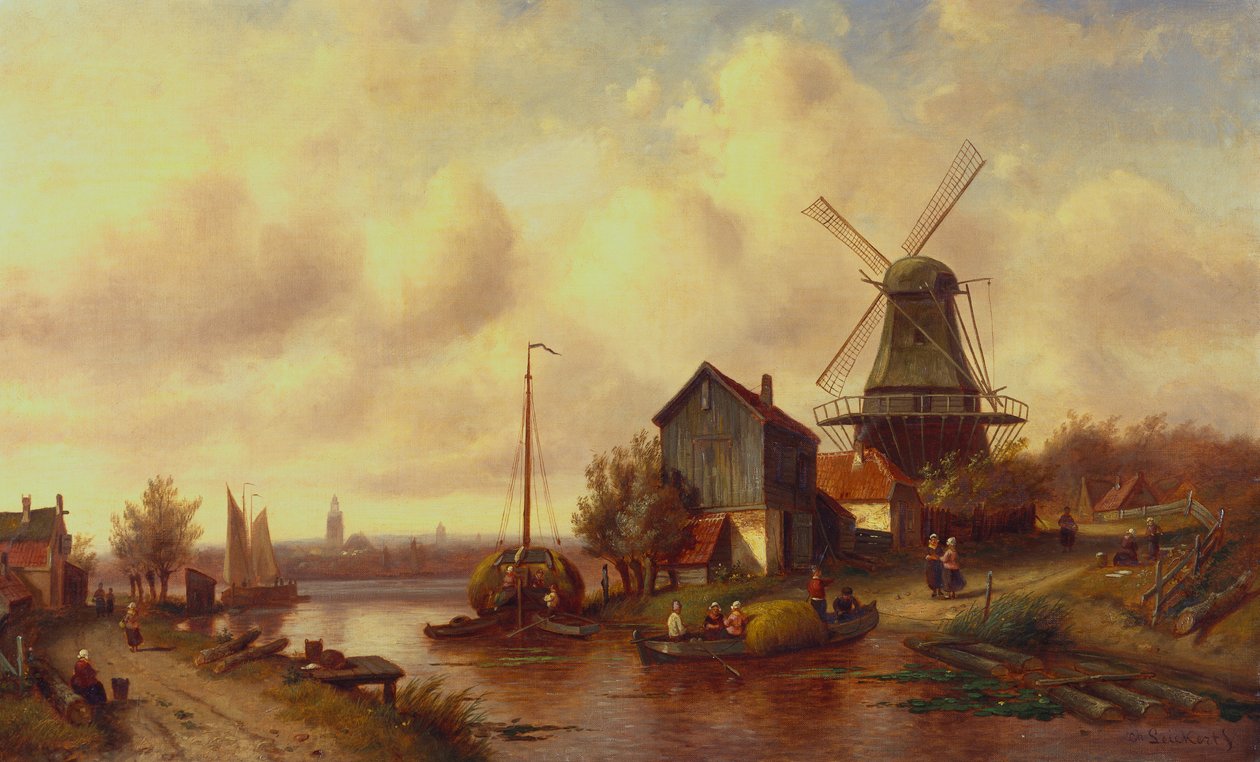 Holandská říční vesnice od Charles Henri Joseph Leickert