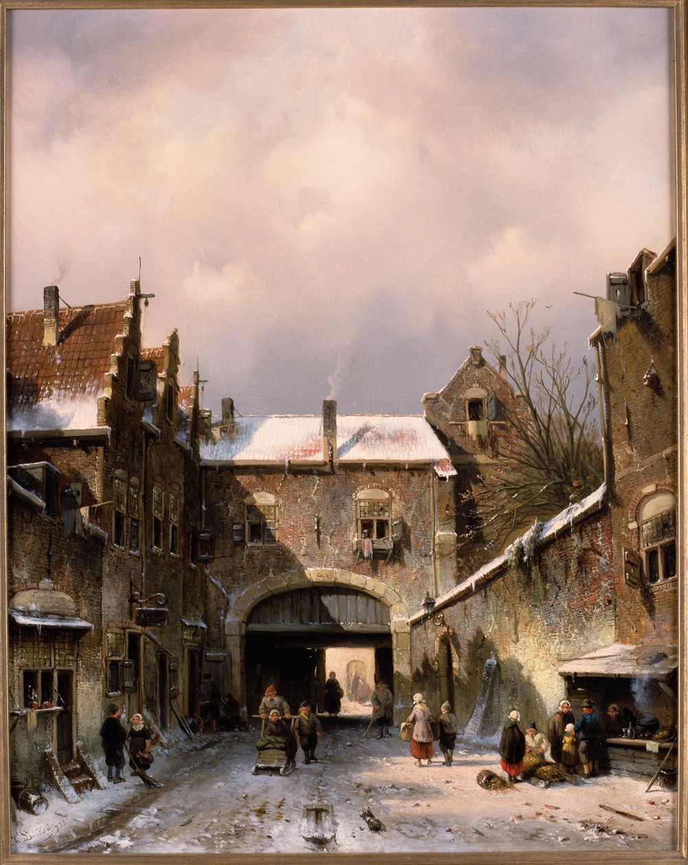 Vesnická pouliční scéna v zimě, 1893 od Charles Henri Joseph Leickert