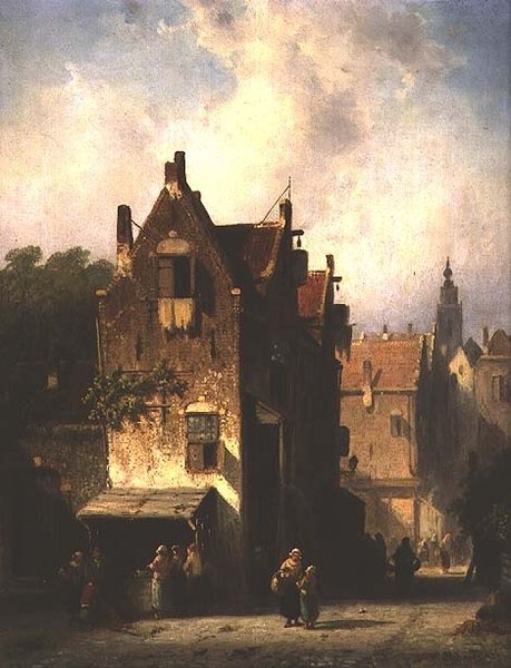 Pouliční scéna s postavami od Charles Henri Joseph Leickert