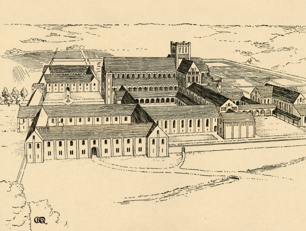Exteriér benediktinského kláštera, 1931 od Charles Henry Bourne Quennell