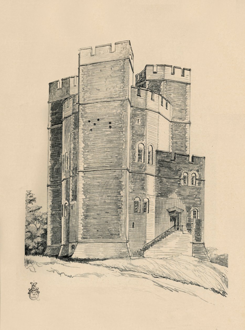 Exteriér hradu Orford, Suffolk the Battlements obnoven, 1931 od Charles Henry Bourne Quennell