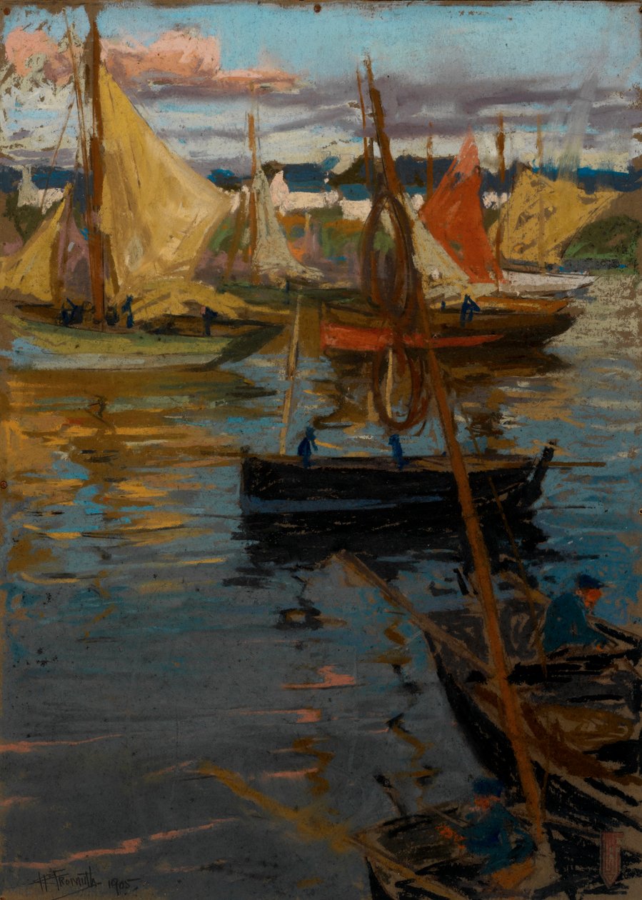 Večerní záře s růžovou stezkou ve stínu (Boats Concarneau) od Charles Henry Fromuth