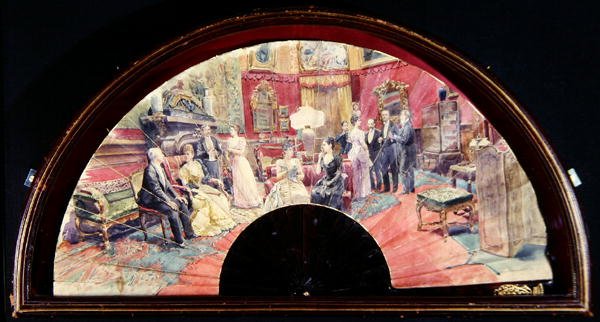 Vějíř zobrazující společenské setkání po večeři v salonu od Charles Henry Tenre