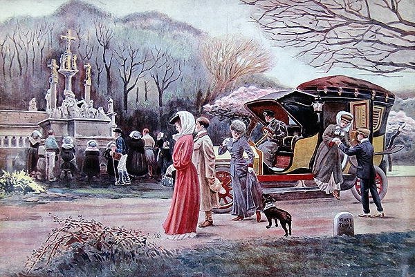 Cestovatelé, kteří se o Velikonocích zastavují, aby se modlili před Kalvárií u cesty v Bretani od Charles Henry Tenre
