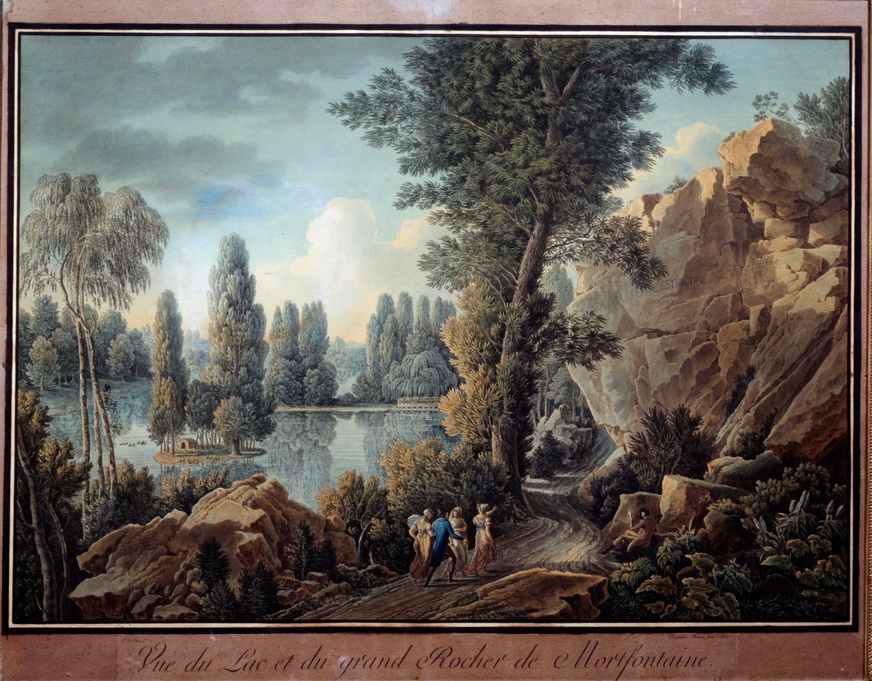 The Great Rock and the Lake of Mortefontaine Park Akvarel od Charlese Hippolyte Cassase (1800-1846) Paříž 19. století, Musee Marmottan od Charles Hippolyte Cassas