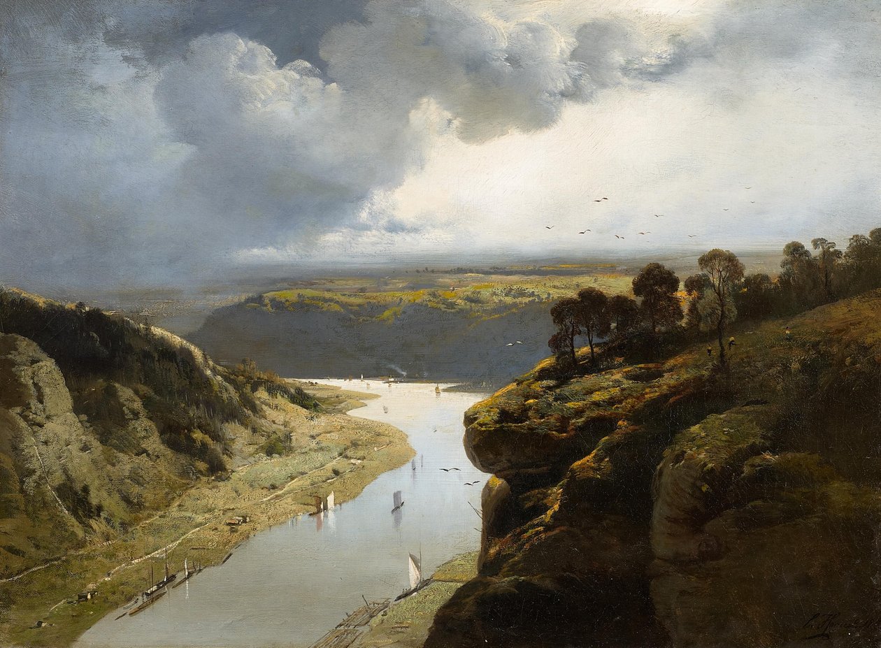 Německy: Blick in das Tal der Rhone Pohled do údolí řeky Rhôny od Charles Hoguet