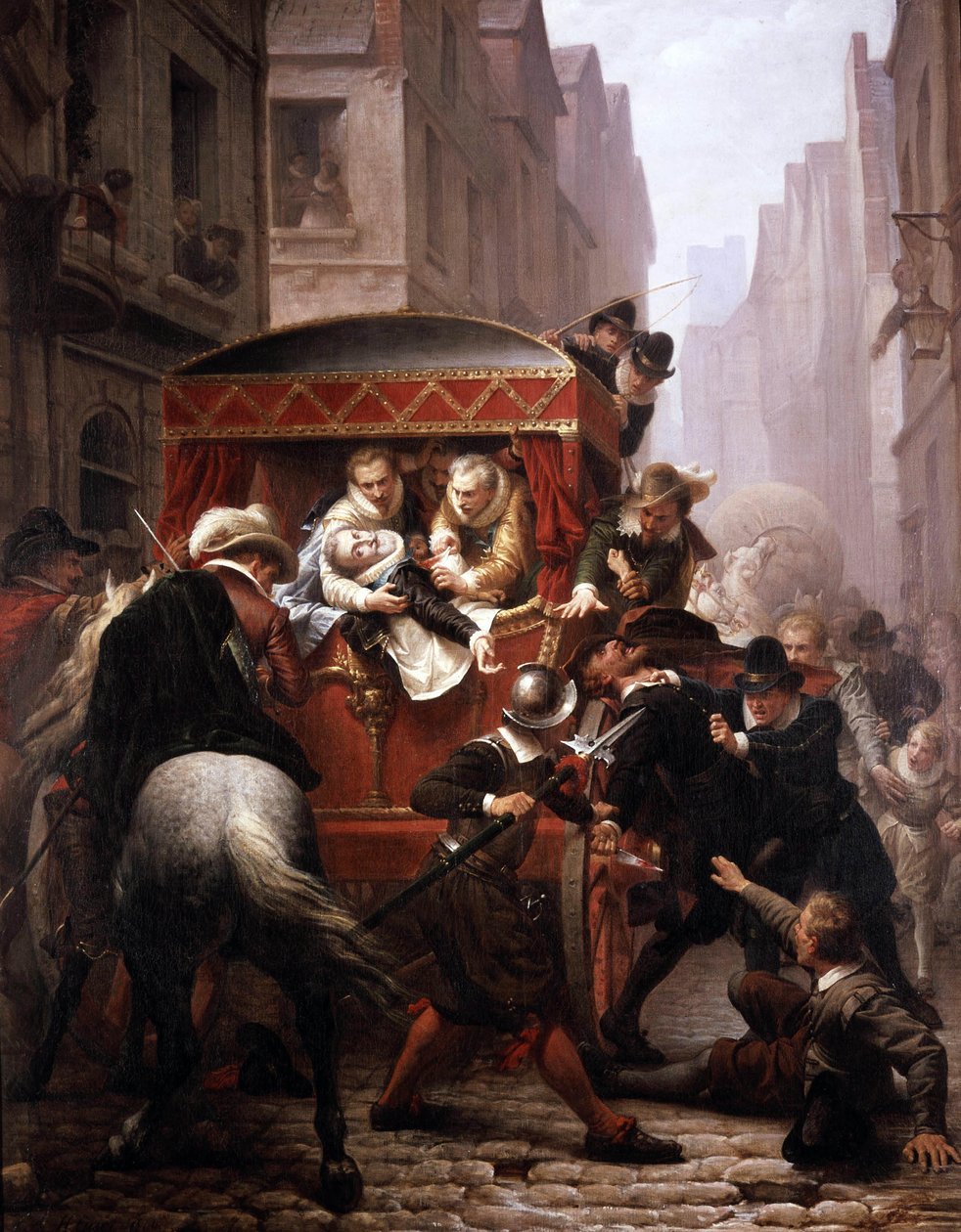 Vražda francouzského krále Jindřicha IV Ravaillacem v roce 1610 v Paříži (olej na plátně) od Charles Housez