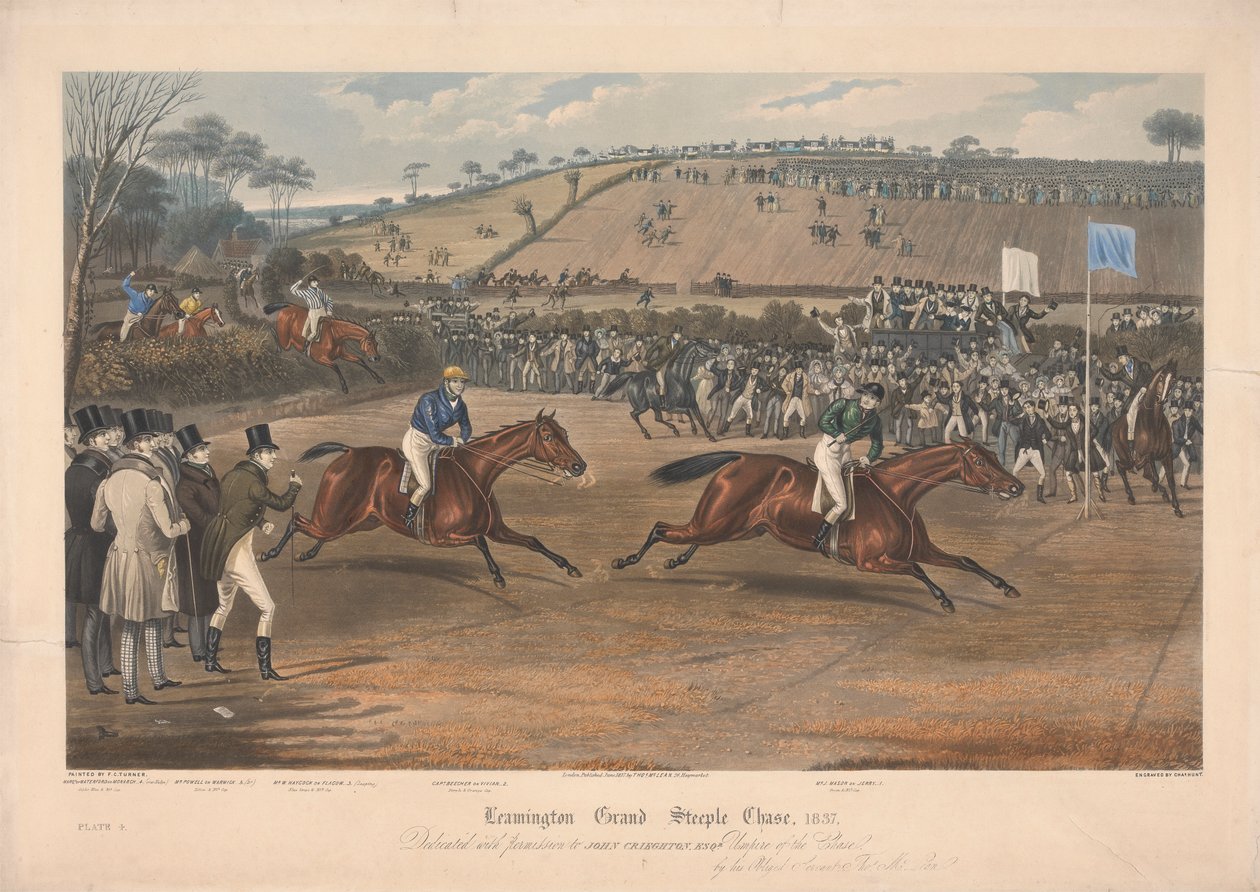Jedna ze sady čtyř: Leamington Grand Steeple Chase ... 1837. Deska 4. Marqs of Waterford na Monarch ... od Charles Hunt