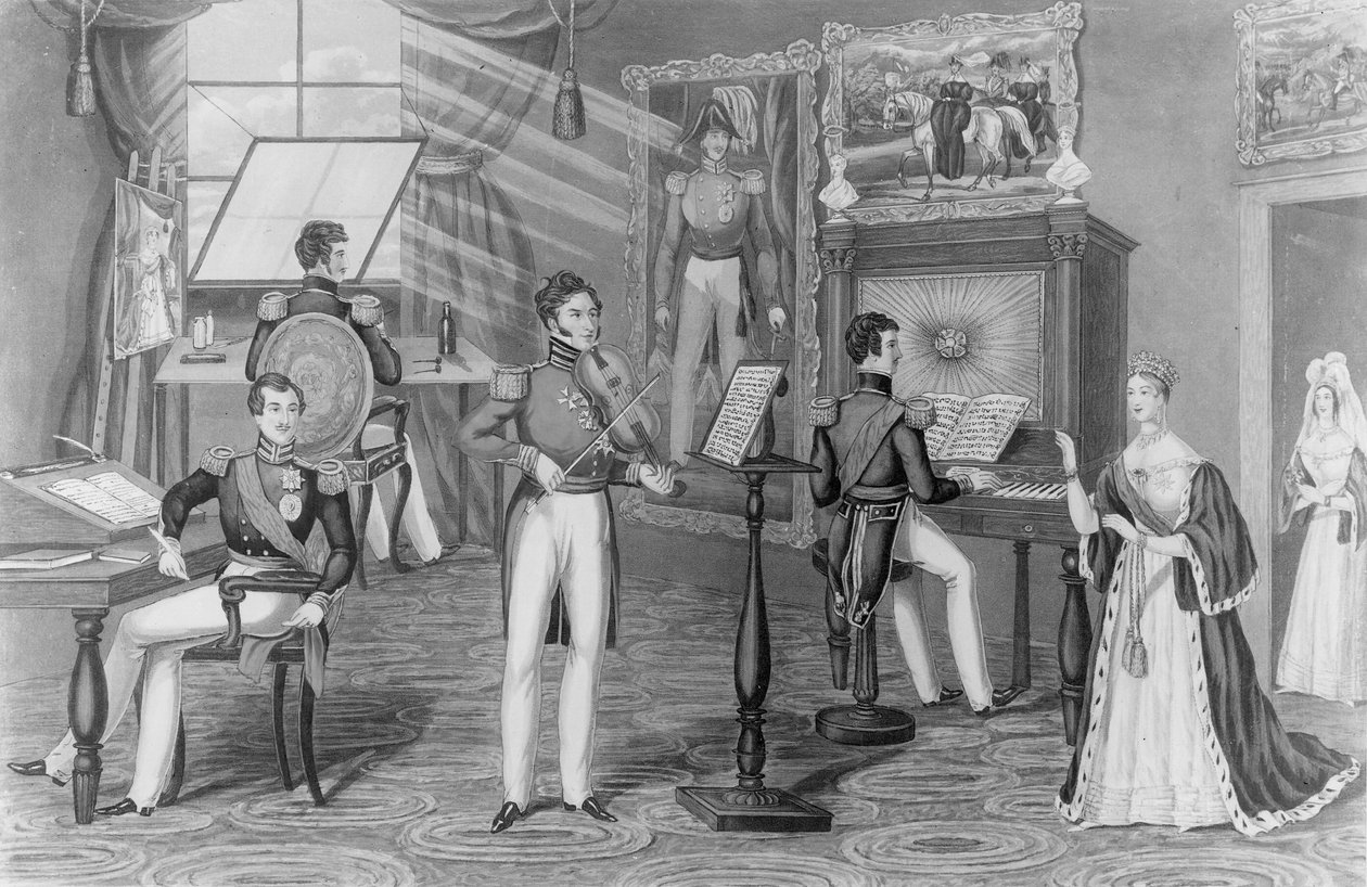 Zázrak Windsoru: Umělec, básník, houslista, tady vidíme a vše je Tweedle-dum a Tweedle-dee, kolem roku 1841 (litho) (černobílá fotografie) od Charles Hunt
