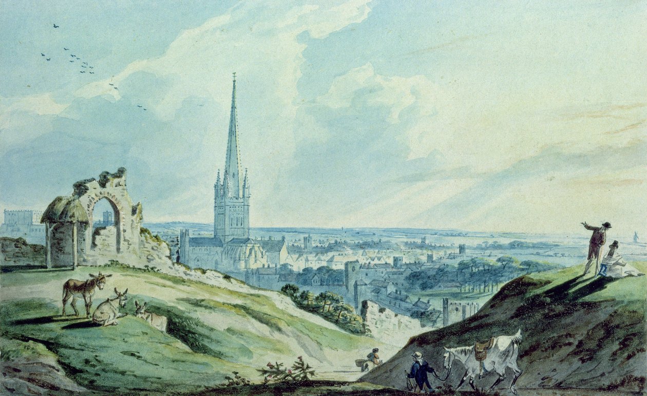 Pohled na Norwich, z Mousehold Hill, poblíž zříceniny hradu Ketts od Charles, II Catton