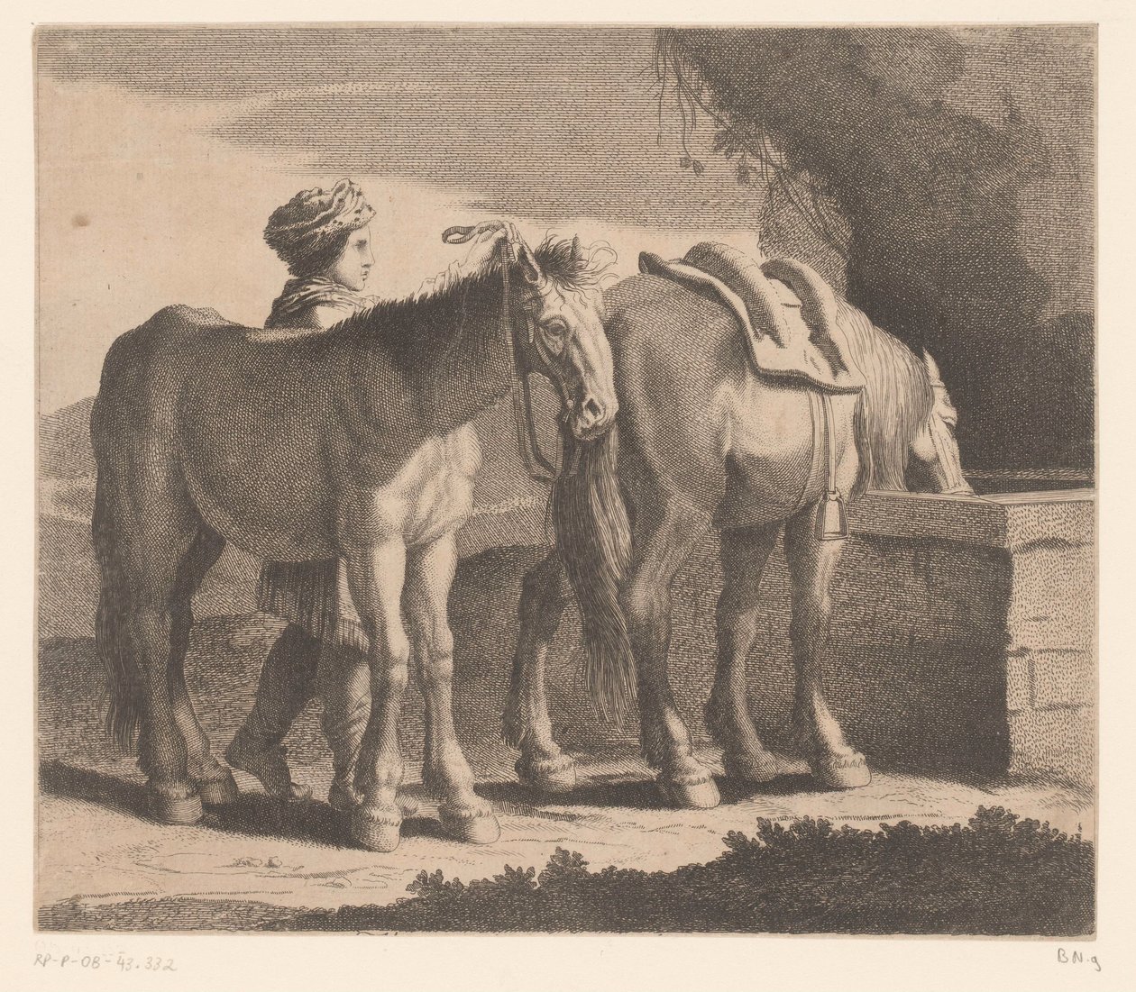 Pití koně Masete de Normandie (název na objektu) Zvířecí série (název série) od Charles II Errard (attributed to)