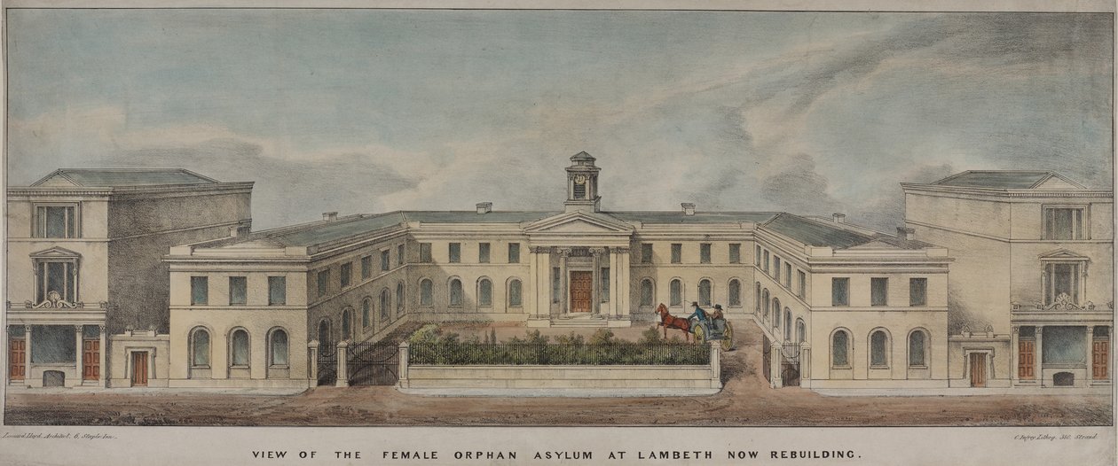 The Lambeth Asylum for Girls, založený 1758, cca 1840 (barevné lito) od Charles Ingrey