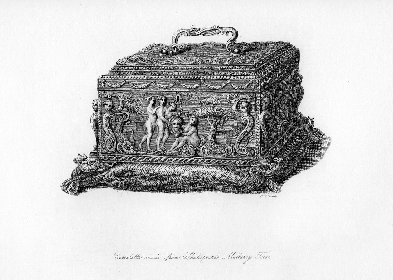 Vyřezávaná kazeta vyrobená ze dřeva Shakespearovy moruše, 18. století, 1840 od Charles J. Smith