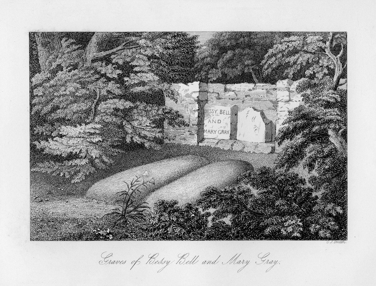 Hrob Bessy Bell a Mary Gray, poblíž Perthu, 1840. od Charles J. Smith