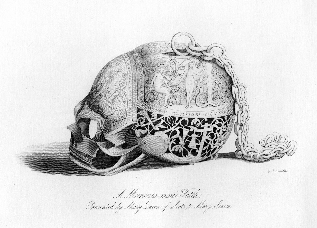 Hodinky Memento-Mori darované Mary Queen of Scots Mary Seaton, 16. století, 1840. od Charles J. Smith