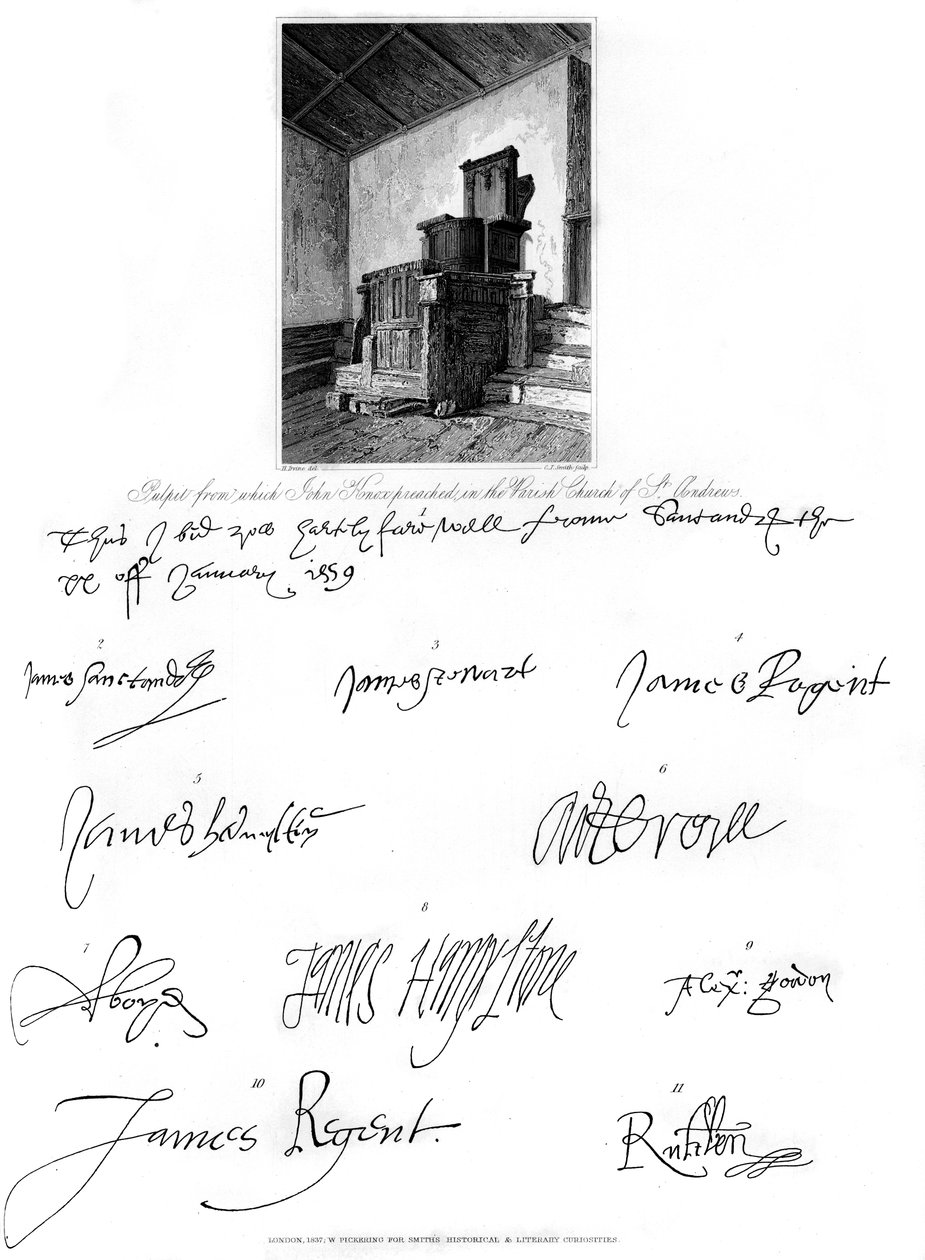 Kazatelna Johna Knoxe a podpisy několika významných osobností, 16. století, 1840. od Charles J. Smith