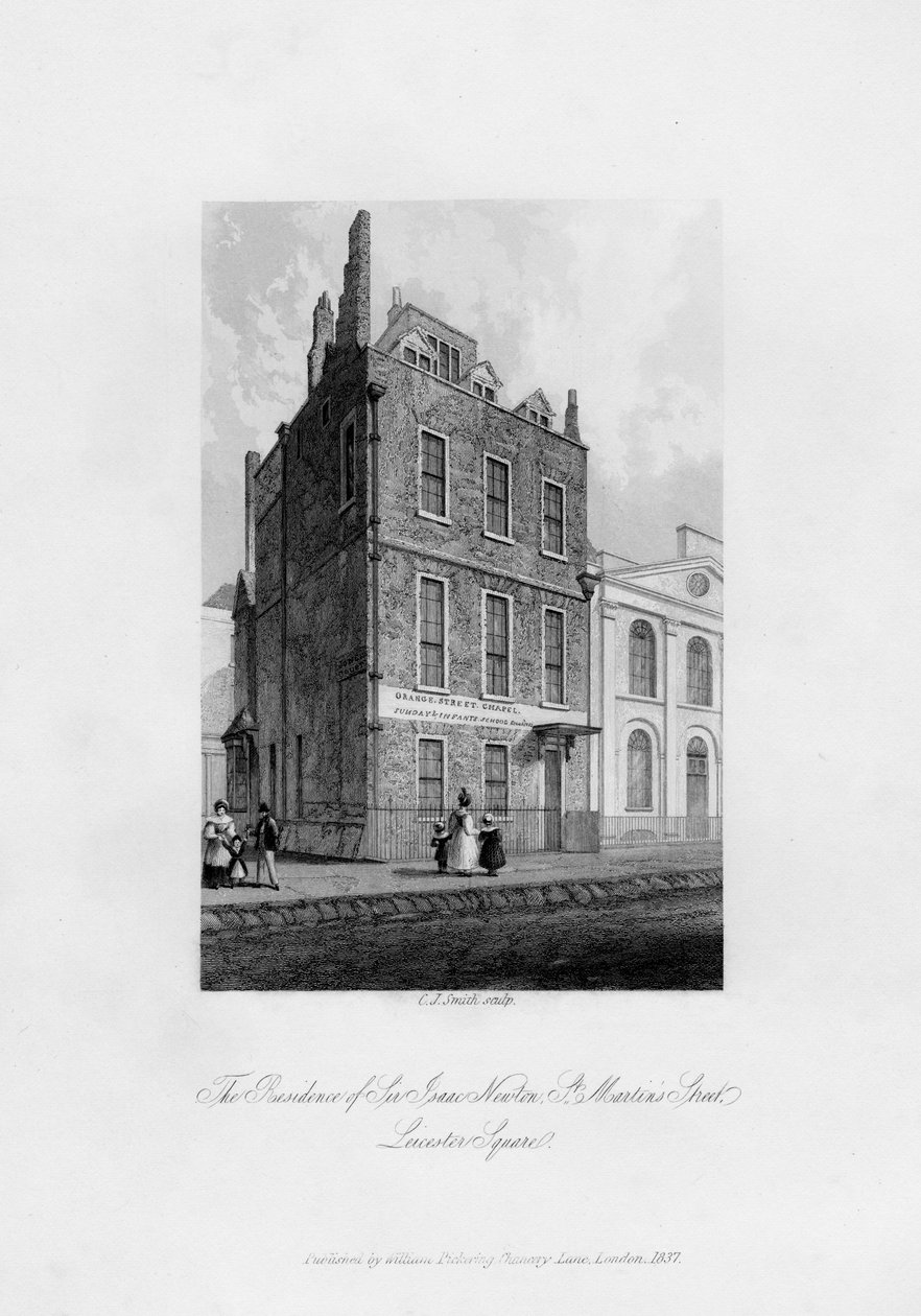 Rezidence sira Isaaca Newtona, St Martins Street, Leicester Square, 1840 od Charles J. Smith