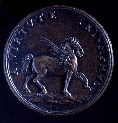 Portrétní medaile Gian Lorenza Berniniho, reverz okřídleného koně od Charles Jean Francois Cheron