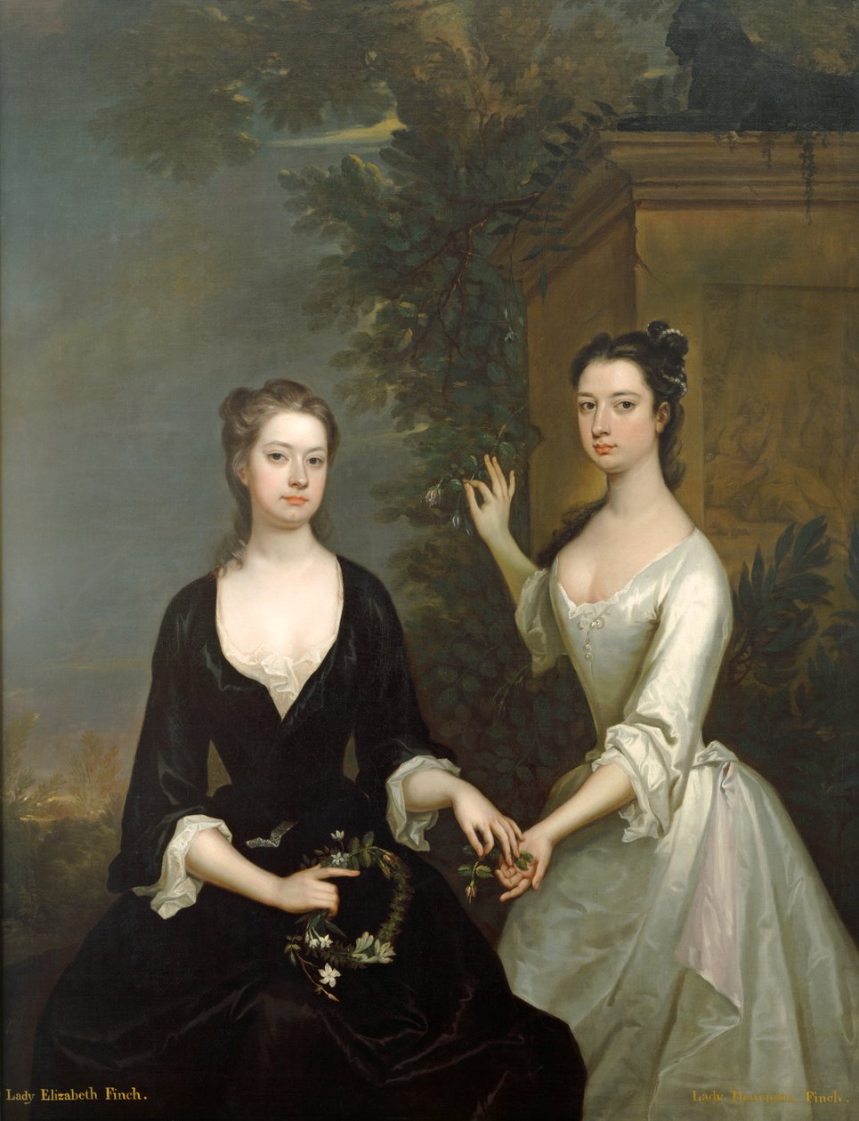 Lady Henrietta ja Lady Elizabeth Finch, n. 1732 (öljy kankaalle) od Charles Jervas