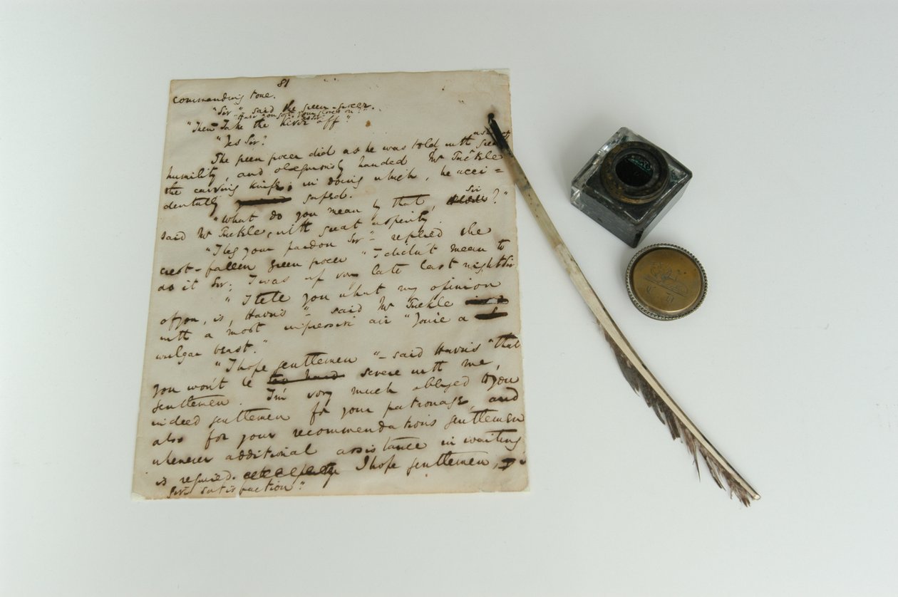 Rukopis Pickwick Papers, kolem roku 1837, a Dickensovo brk a inkoust, fotografie 2000 od Charles John Huffam Dickens