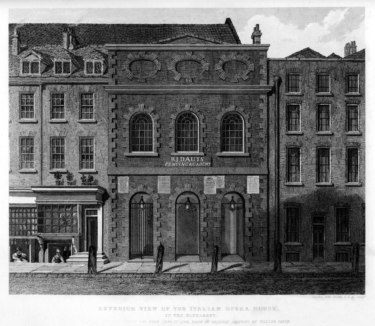 Vnější pohled na italskou operu, Haymarket, 18. století, 1840 od Charles John Smith