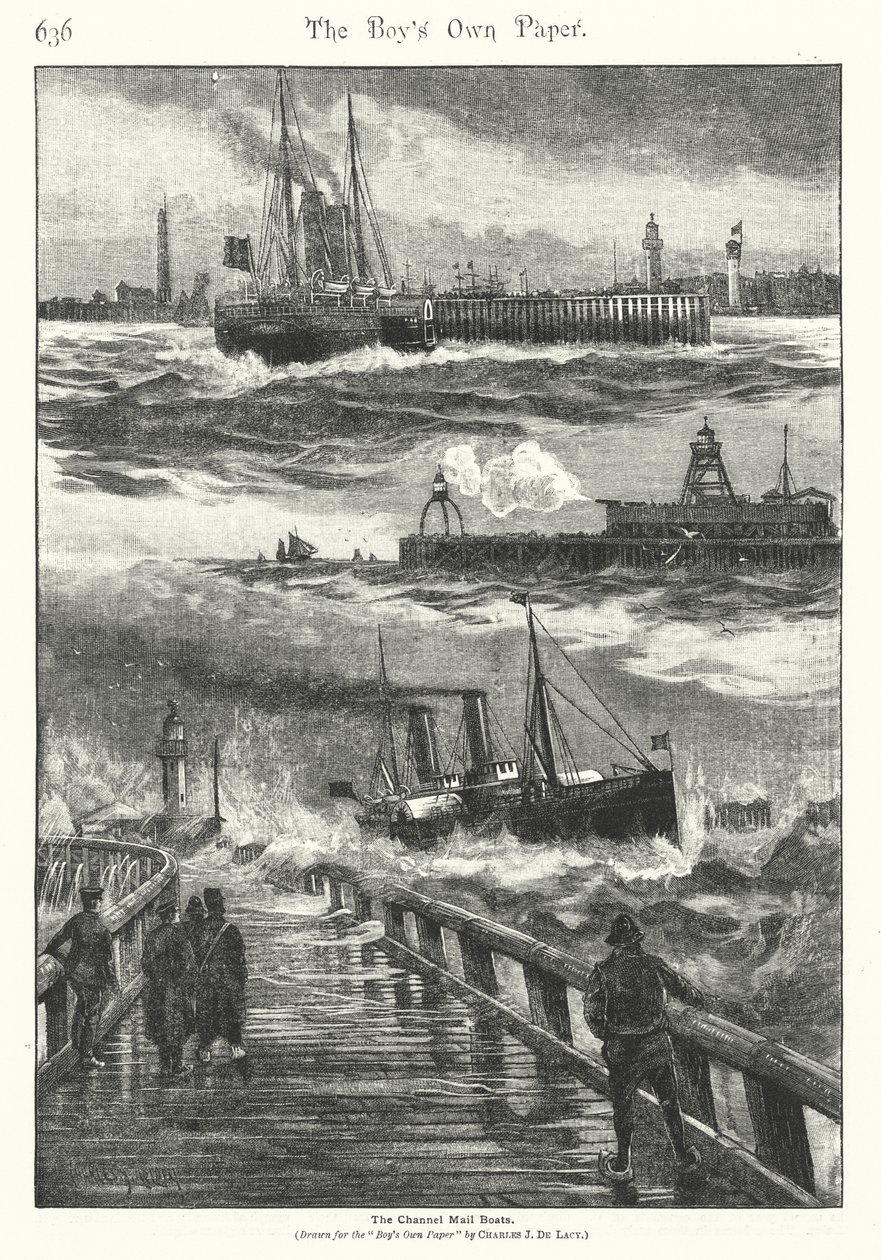 Poštovní lodě v kanálu La Manche (barevná litografie) od Charles John de (after) Lacy